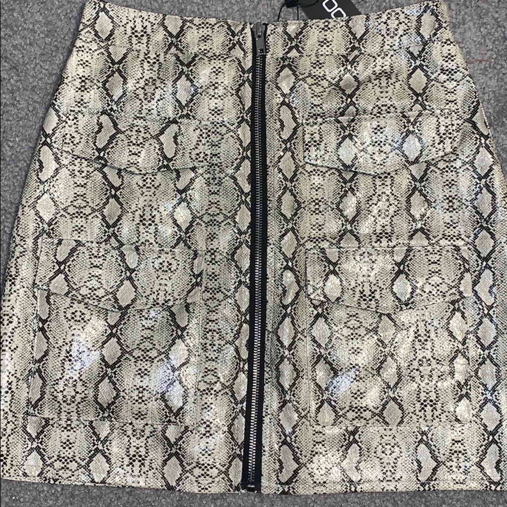 Boohoo: Snake print leather look A line Mini Skirt